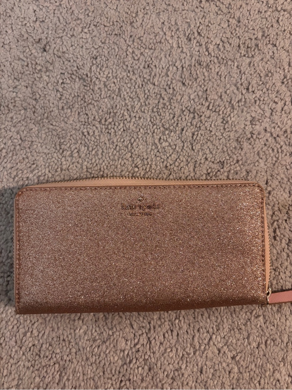 kate spade Rose Gold Glitter Zip-Around Wallet